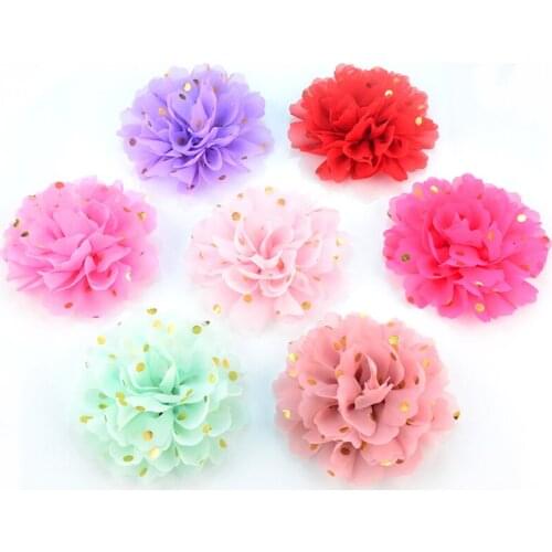 10PCS/lot 10CM Bronzing Chiffon Big Flower Hair Accessories Gold Polka Dot for Girls DIY Handmade Headwear Clothing Accessories