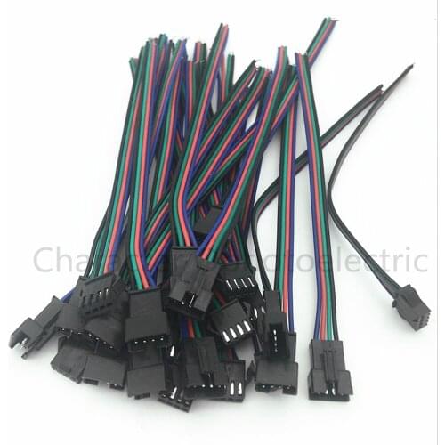 100 Pair 4 Pin JST SM Connector Male to Female 4pin JST SM Plug Connector Cable for 5050/3528 2801 LPD8806 RGB LED Strip Light
