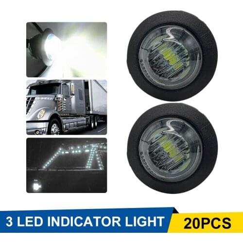 20PCS Mini Round 12V White 3/4" Side Marker Lights Trailer Bullet Light 3LED White Warning Lights for Trucks Trailers Tractors
