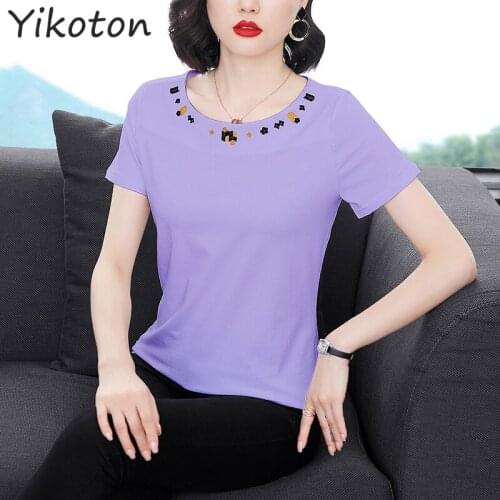 2021 Summer Short Sleeve O-Neck Cotton Tshirt Female Tee Tops Lady Clothing Basic T Shirt Women Embroidery T-Shirt Solid Fashion