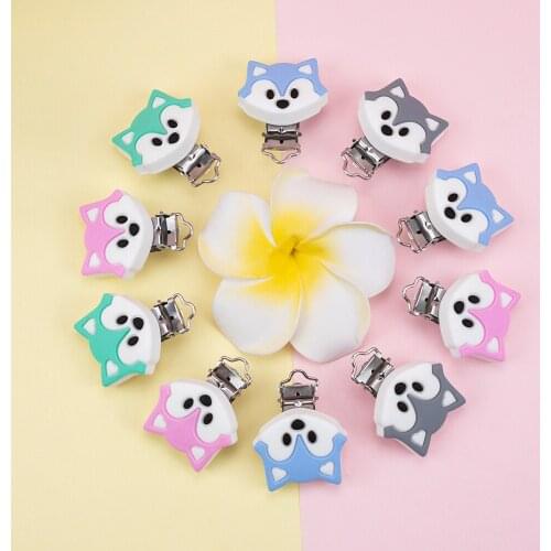 Sunrony 3pcs Fox Silicone Pacifier Clips BPA Free Cartoon Animal Teether Beads Pacifier Clip Baby Oral Care Nurse Toys