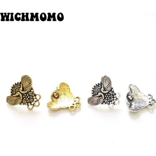 6pcs Retro Plated Gold Peacocks Zinc Alloy Earring Base Connectors Linkers for DIY Jewelry Accessories PJ215