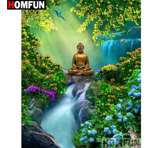 HOMFUN 5D Diamond Painting Full Square/Round "Buddha waterfall" Picture Of Rhinestone DIY Diamond Embroidery Home Decor A27411