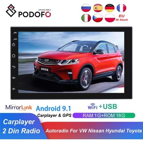Podofo 2 Din Android Car Stereo Receiver Radio Carplayer MP5 Multimedia Player Bluetooth Autoradio For VW Nissan Hyundai Toyota