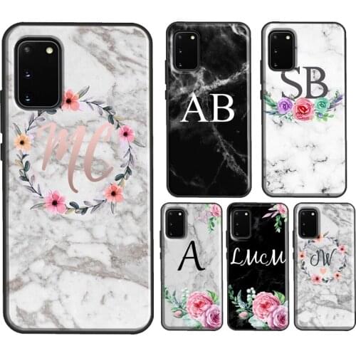 PERSONALISED FLORAL MARBLE INITIALS NAME Case For Samsung S20 FE S8 S9 S10 Plus For Galaxy S21 Ultra Note 20 Note 10 Plus Cover