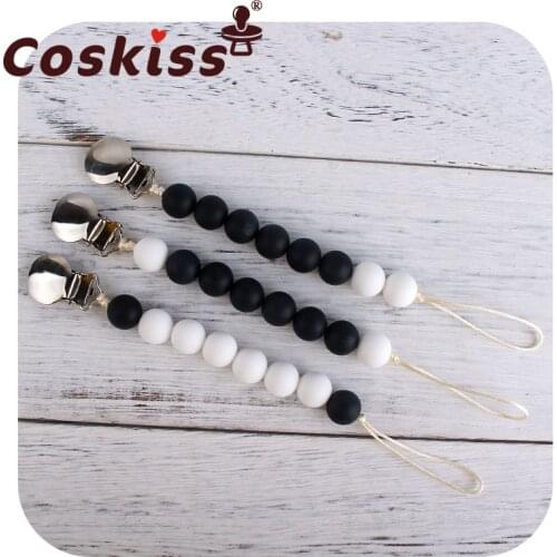 Coskiss Baby Pacifier Chain DIY Without BAP Silicone Molar Beads Anti-lost Chain Round Iron Clip Pacifier Chain Molar Gift