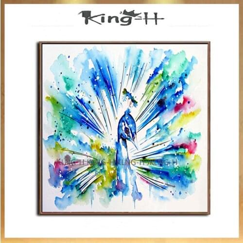 Cuchillo de lona pintado a mano de 100% pintura al óleo de animales imágenes de pavo real Imagen de decoración moderna vertical