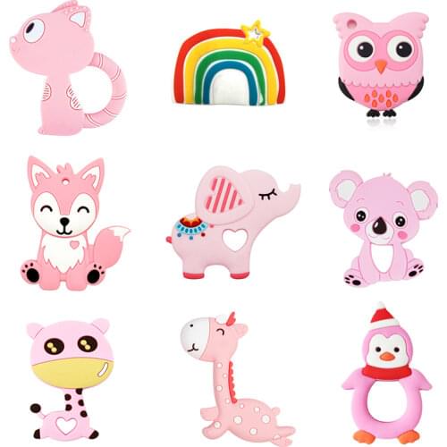 Baby Animal Silicone Teethers Dog Dinosaur Koala Baby Teething Product Accessories for Pacifier Chains BPA Free Baby Necklace