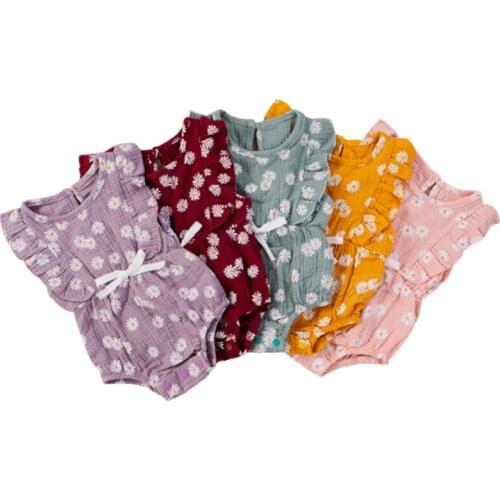 2021 Toddler Newborn Baby Girl Casual Style Romper, Infant Sleeveless Daisy Pattern Round Neck Tie Up Playsuit