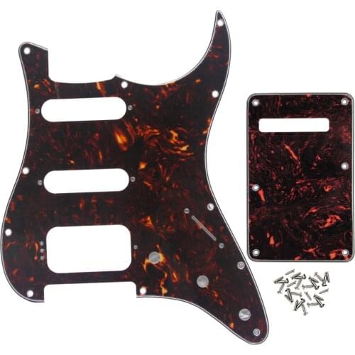 FLEOR Set of 11 Hole Strat Guitar Pickguard SSH Scratch Plate & Back Plate with Screws for Guitar Parts Brown Tortoise 4Ply