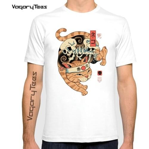 Japanese Catana Cool Summer Loose MenT Shirt Casual Short Sleeve Cat Print Anime Tshirt Summer Men T-Shirt Tops Tee Shirt