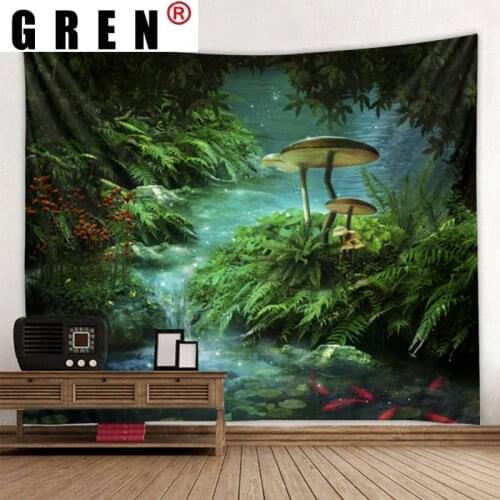 GREN Art Bedroom Living Home Decor Forest River Natural Landscape Tapestry Hanging Rugs Background Cloth Beach Mat Blanket
