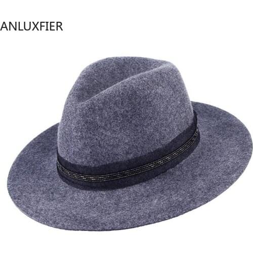 H7191 Ladies Feodra Hat Chain Decorated Wool Cap Women Church Party Banquet Elegant Hats Female Short Eave Casual Fedora Caps