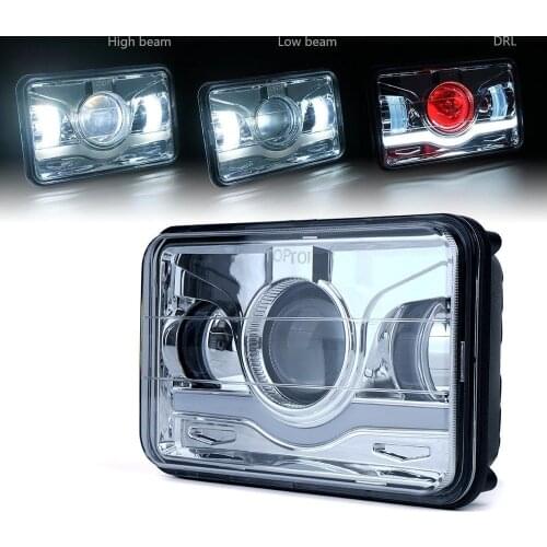 Chrome 12V 24V 4x6 Inch LED Headlight 45W Sealed Beam Led Work Light With Angle Eye H4 Plug Replacement for Motorcycle Headlight