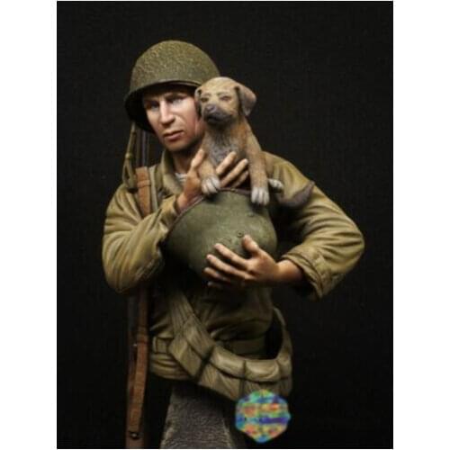 1/9 US Infantry Saving the dog man bust Resin figure Model kits Miniature gk Unassembly Unpainted