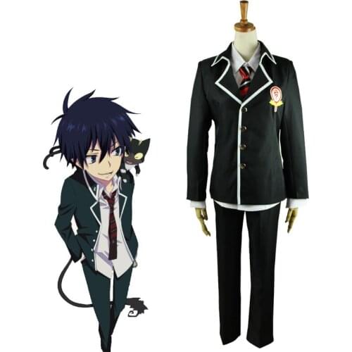 Anime Ao no Exorcist Cosplay Okumura Rin Costumes High School Uniforms Full Set Hallloween Party Suit (Shirt+Coat+Pants+Tie)
