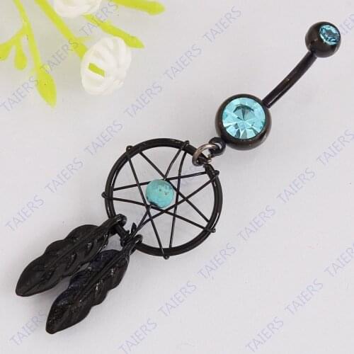 Beautiful black Dream catcher Navel ring fashion body piercing jewelry belly bar 14G 316L surgical steel bar Nickel-free