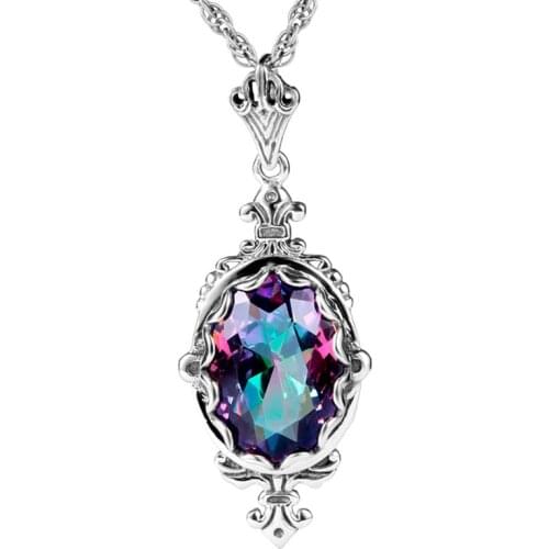 Fashion Pendant Women Handmade Mystic Rainbow Lab Topaz Stone Bohemia 925 Sterling Silver Necklace Pendant Party Vintage Jewelry