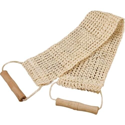 Multifunctional Sisal Back Scrubber Body Cleaning Tools Bath Belt Massage Wooden Handle