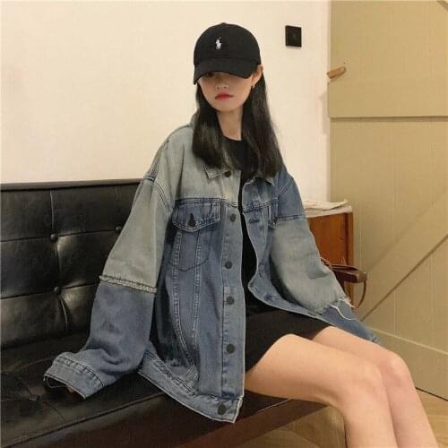Fashion Denim Jacket Womens Trend Korean Loose Oversize Retro Tooling Jacket BF Street Style Autumn Jackets Female aq1095