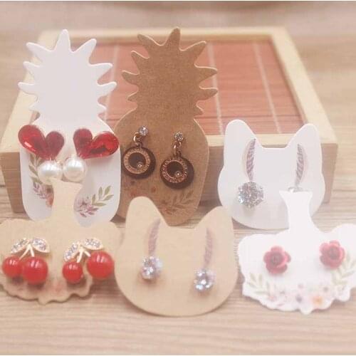 Fashion Jewelry cat/tree/pineapple shape cute tag earring package card with flower /blank tag 50pcs/lot small size earring card