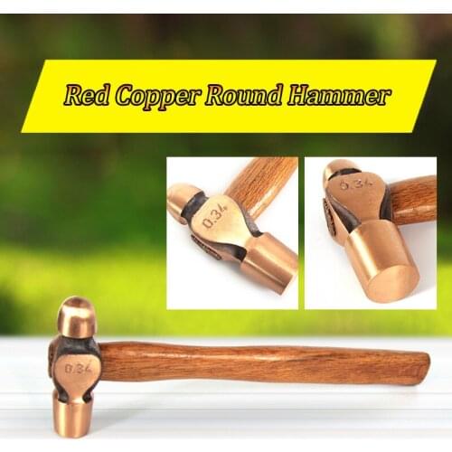 0.34kg/0.75p,0.45kg/1p,Red copper round hammer with rubber handle, Ball-peen Hammer,Explosion-proof hammer