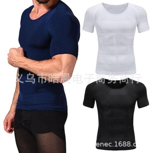 Men Slimming Shaper Trainer Tops 2021 Male Short Sleeve Bodybuilding Shaping Tee Shirt Central Losing Weight Tee Tops