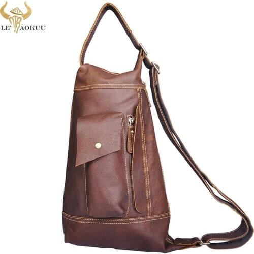 2020 New Men Original Leather Casual Fashion Chest Sling Bag 9" Tablet Design Travel One Shoulder Bag Crossbody Bag Male 2329