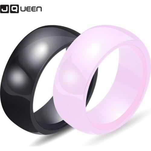 New Hot Sell 8mm Width Black and White Ceramic Transport Fashion Simple Personality Men and Women Lovers Ring Accessories