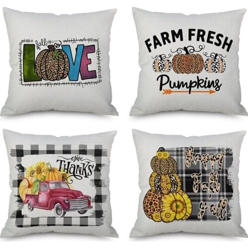 Fall Thanksgiving Throw Pillow Cover 18x18 Set of 4 Happy Fall Yall Thankful Cushion Case for Sofa Couch Cotton Linen No filler