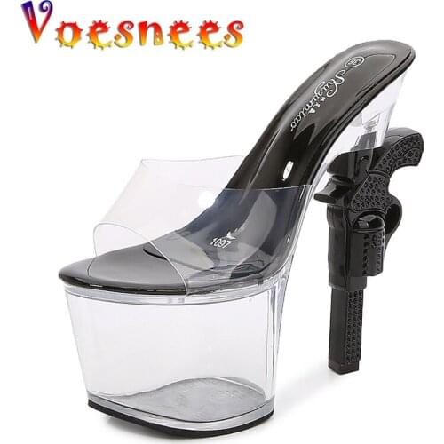 Voesnees Clear Slippers Sexy Show Women Shoes Transparent Sandals 17cm High Heel Female Fashion Stripper Shoes Platform Heels