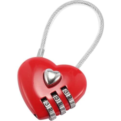Heart Password Lock Wire Rope Resettable Combination Three Bit Digital Lock Padlock Travel Bags
