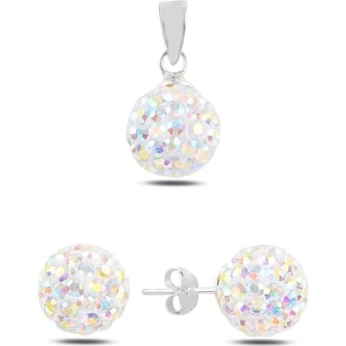 Silver 925 Sterling Ball Crystal Cubic Zirconia Set