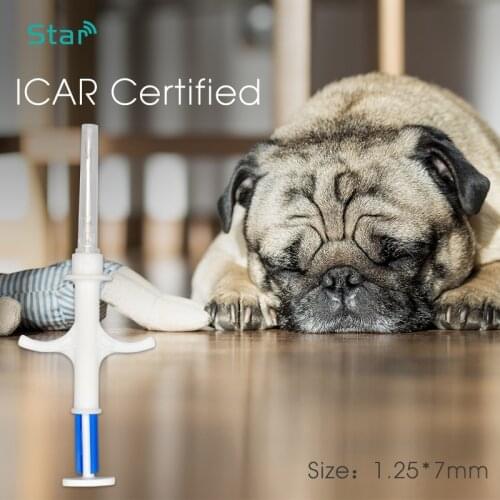 80pcs ISO 134.2khz 1.25*7mm Dog Cat Fish microchip syringe Microchip Implant Kit Animal rfid dog Injector for pet identification