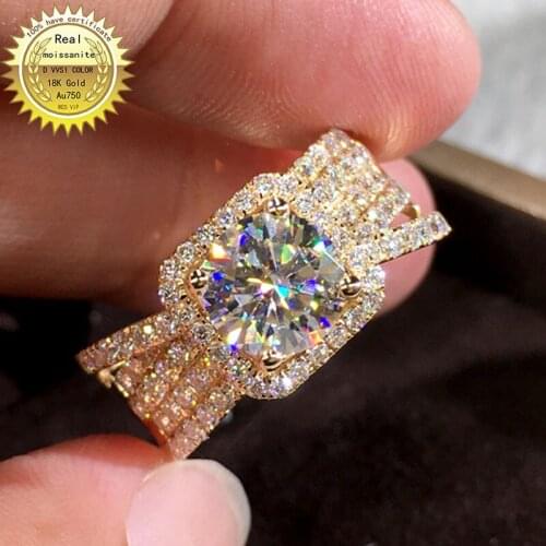 Solid 18K Gold 2ct Moissanite Diamond Ring D color VVS With national certificate 047
