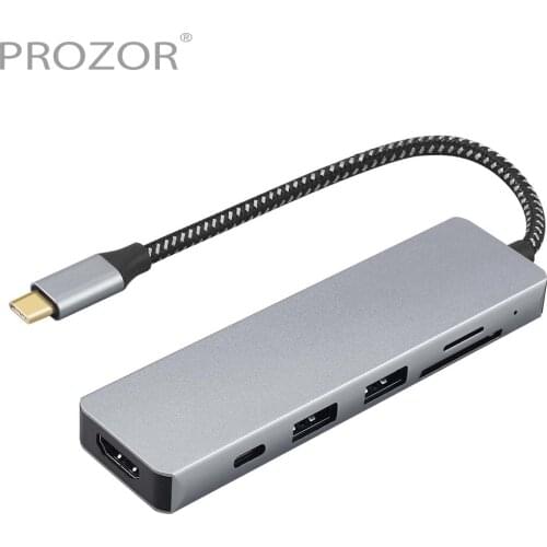 Prozor 6 In 1 USB C Hub Multiport Adapter Portable Dongle with 4K HDMI Output 100W PD Charging & USB 3.0 Port SD/TF Card Reader