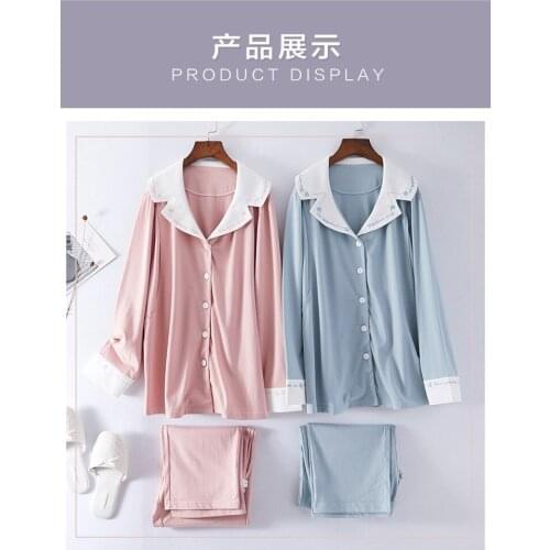 Spring And Summer New Pregnancy Sleep Home Wear Pure Cotton Maternity Sleepwear Nursing Tops + Pants Sets Pajamas Suits