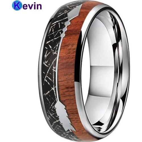 Tungsten Wedding Band Men Women Wedding Ring With Koa Wood Black Meteorite And Arrow Inlay Dome Band Comfort Fit New Arrivals