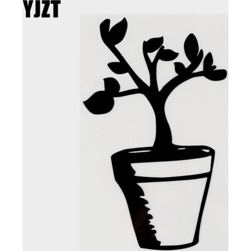 YJZT 9CM×14.5CM Pretty Flower Plant Pot Vinyl Car Sticker Decal Black/Silver 18B-0038
