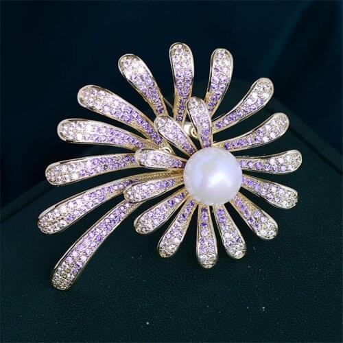 Beautiful Pink Purple Crystal Zircon Brooches Pins Women Luxury Jewelry Costume Broach Wedding Bouquet Pin Broche femme bijoux