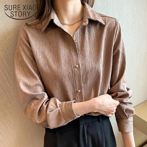 2021 Spring New Button Loose White Shirt Womens Blouses Casual Korean Office Blouses Tops Pleated Solid Female Shirts Blusas