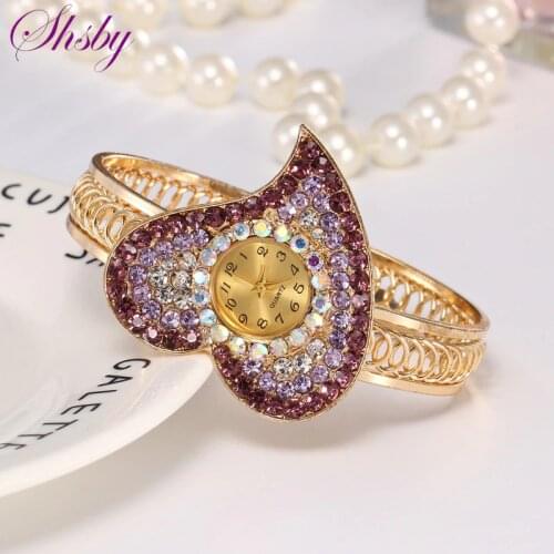 Shsby women Jewelry Watches Casual Bracelet Watch lady heart Relogio Rhinestone Analog Quartz Watch Clock Female Montre Femme