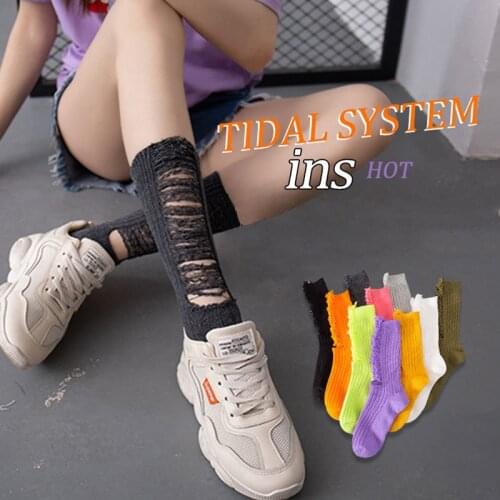1Pair Women Summer Socks Ankle Cotton Solid Candy Color Cut Out Breathable Fashion Personality Girls Long Socks Accessories