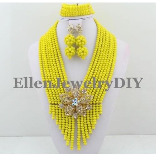 Womens yellow Jewelry Crystal Beads African Jewelry Set wedding Necklace Set For Brides Free Shipping W9168