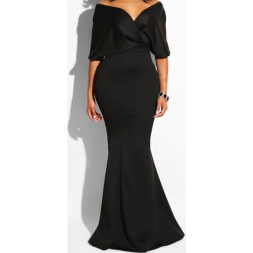 Women Fishtail Formal Dress Women Elegant Cross Even Sleeve Off Shoulder Women Dresses Ruffles Wrap Long Club Party Dress