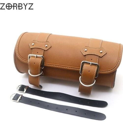 ZORBYZ Motorcycle Yellow Synthetic Leather Saddlebag Handlebar Sissy Bar Round Barrel Saddle Tool Bag For Harley Honda Yamaha