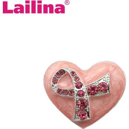 100pcs/lot Pink Enamel Heart-shaped Pink Ribbon Brooch Pin Breast Cancer Awareness Brooch Pin