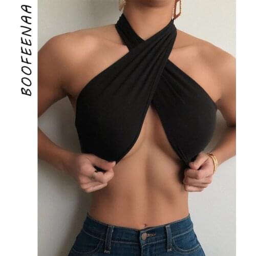 BOOFEENAA Sexy Bralette Crop Top Spring Summer 2021 Women Fashion Halter Tank Tops Festival Clothing Rave Club Wear C16-AI17