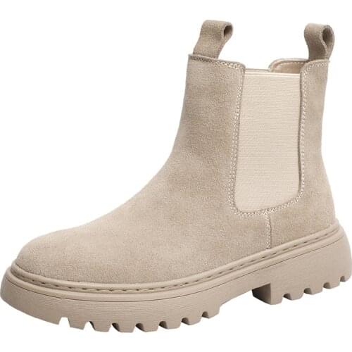 Women Shoes Genuine Leather Chelsea Boots Suede Leather Ankle Boots Women Autumn Winter Slip-On Platform Boots Fashion Booties