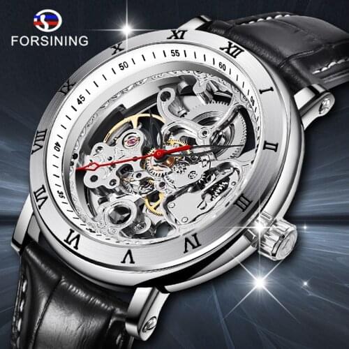 FORSINING Watch Men Top Brand Luxury Military Sport Stainless Steel Man Wristwatch Skeleton Automatic Mechanical Male Clock